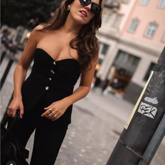 Zara piece strapless bustier flared jumpsuit - Picture 7 of 14